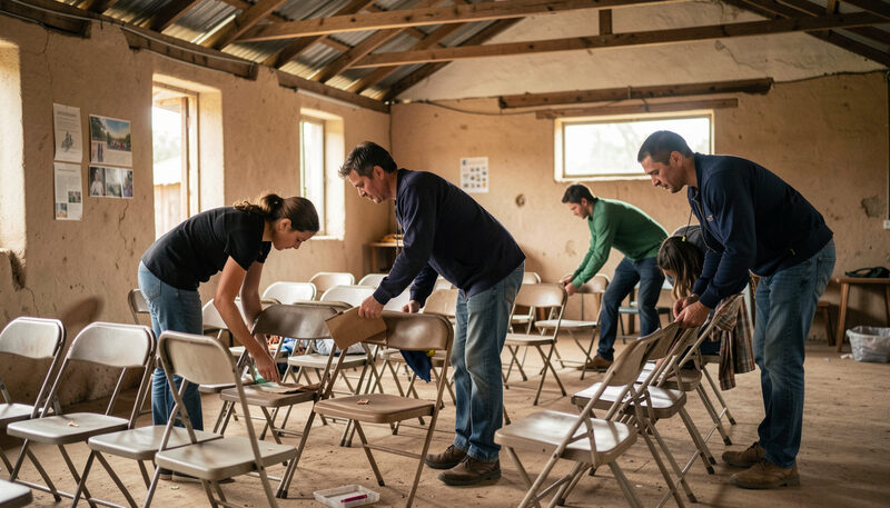 Photographie illustrant : le fonctionnement d'une petite association de théâtre, scene preparee pour le magazine Le Rideau de Bourgogne.